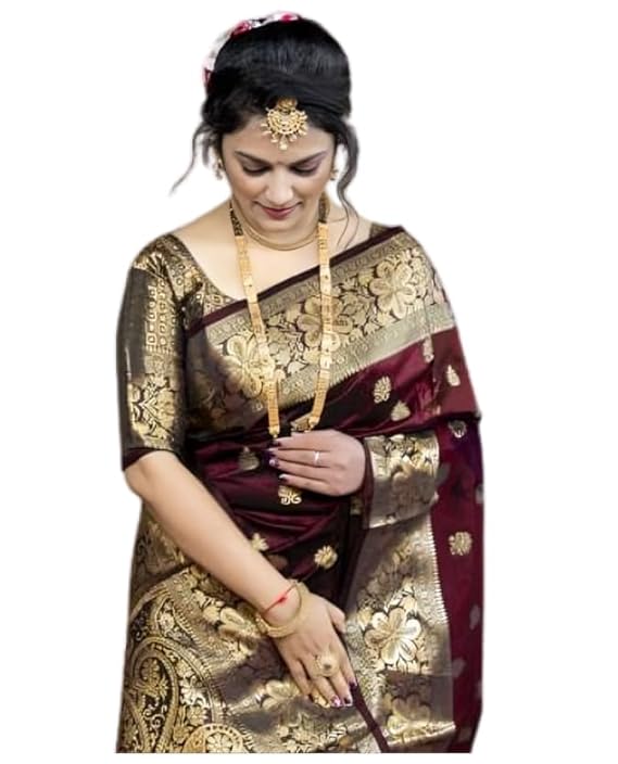 C J Enterprise Women's Pure Banarasi Silk Saree Kanjivaram Style Saree With Blouse Piece For Wedding (Vruksh)