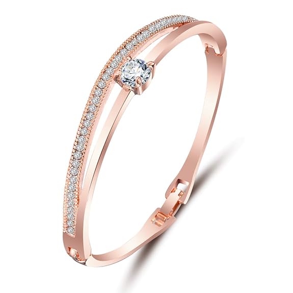 Shining Diva Fashion Stylish 18k Rose Gold Plated Crystal Bangle Bracelet for Women