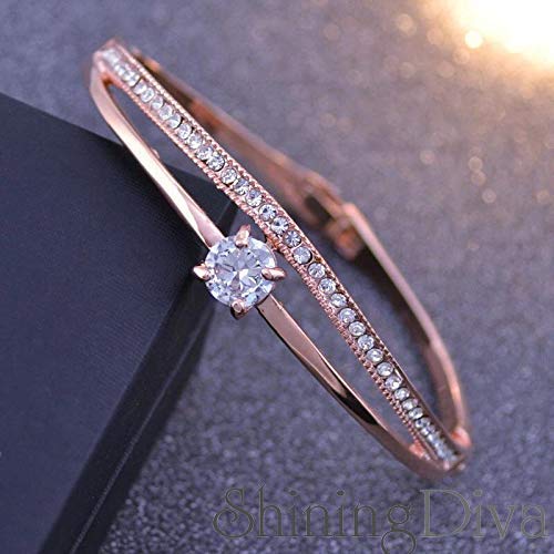 Shining Diva Fashion Stylish 18k Rose Gold Plated Crystal Bangle Bracelet for Women