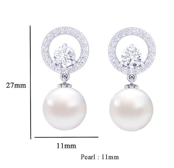 lara 92.5 Sterling Silver Swiss Zirconia Pearl Earrings |Gift for Women and Girls