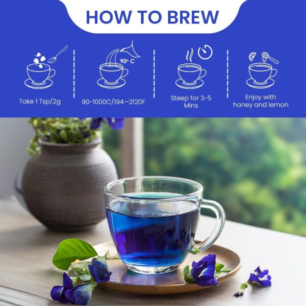 BLUE TEA - Butterfly Pea Flower Tea - 30gm - 30 Cups | SUPER ANTI-OXIDANT | Caffeine Free - Flower Based - Herbal Tea - Relieves Stress - Non GMO - Vegan | Eco-Conscious Pet Jar