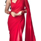 Stylescope Women's Plain Georgette Ready To Wear One Minute Saree With Unstitched Blouse Piece (Kalki)