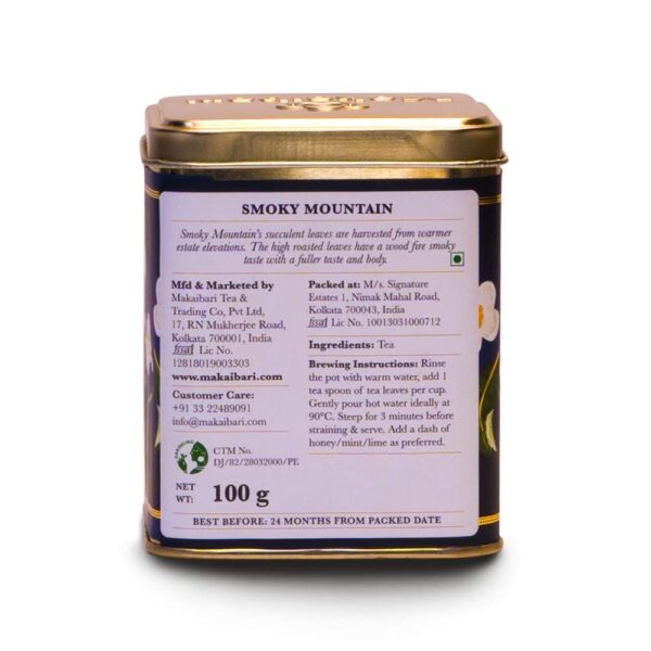 Makaibari Smoky Mountain, Roasted Darjeeling Loose Leaf Black Tea Tin Caddy, 100 Grams | 100% Darjeeling Long Leaf Tea | Darjeeling Black Tea