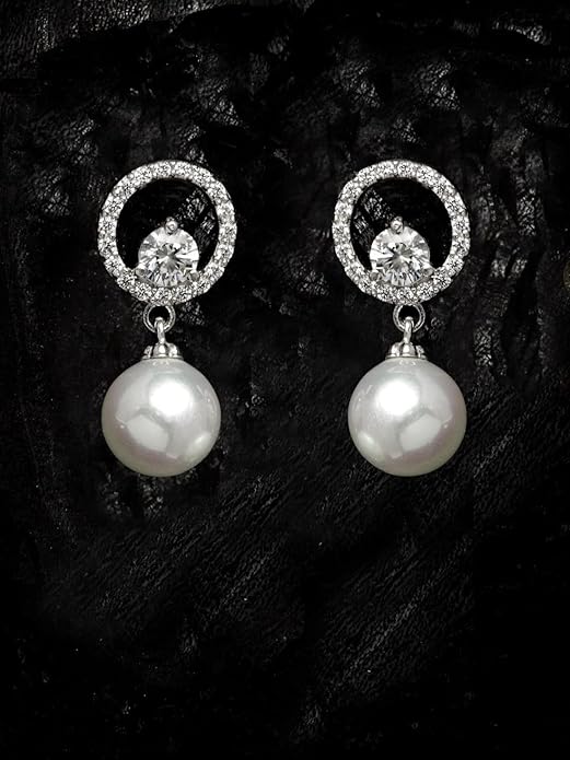 lara 92.5 Sterling Silver Swiss Zirconia Pearl Earrings |Gift for Women and Girls