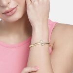 Estele Jewellery Bracelet For Women Gold & Rhodium Plated Classic Twin Cuff Bracelet with White Crystals for Girls and Women