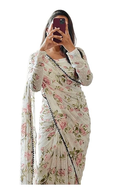 Sidhidata Women's Georgette Digital Printed Ready To Wear one Minute Saree With Unstitched Blouse Piece