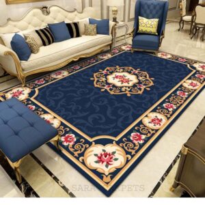 Sara Carpets Persian Erased Collection 7x10 Feet (210x300cm) Woolen Carpet for Living Room Bedroom Floor and Hall Color Cobalt 27