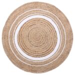 Kuber Industries Hand Woven Braided Carpet Rugs|Round Traditional Spiral Design Jute Door mat|Mat for Bedroom,Living Room,Dining Room,Yoga,60x60 cm,(White)