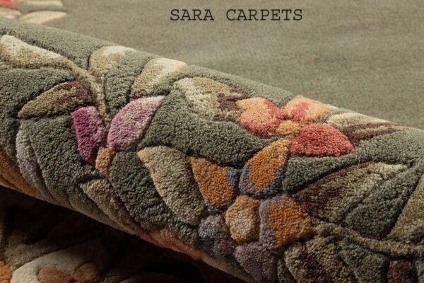 Sara Carpets Floral Persian Woolen Handmade Carpet for Living Room Bedroom Drawing Room Hall and Floor Size 4 x 6 feet (120x180 cm) Color Army Green 16