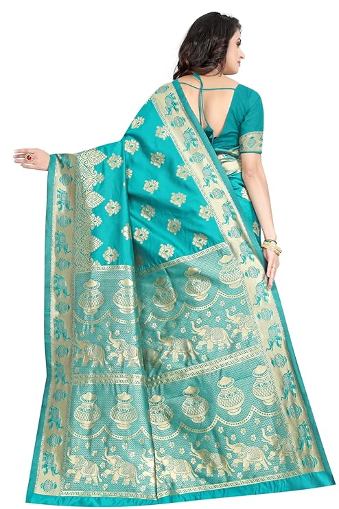 C J Enterprise Women's Pure Kanjivaram Soft Silk Saree for Wedding With Blouse Piece (Pan Butti)