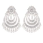 I Jewels Silver Rhodium Plated Designer Chandbali Earrings for Women