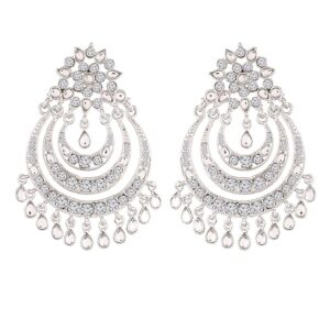 I Jewels Silver Rhodium Plated Designer Chandbali Earrings for Women