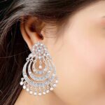 I Jewels Silver Rhodium Plated Designer Chandbali Earrings for Women