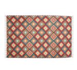 HOMA DORN Handmade Sustainable Printed Modern Dhurrie/Rugs/Carpet upcycled from scrap Fabric for Living Room/Bedside Runner for Enhanced Decor